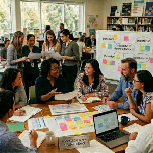 Teachers discussing and planning pedagogical networks and student engagement